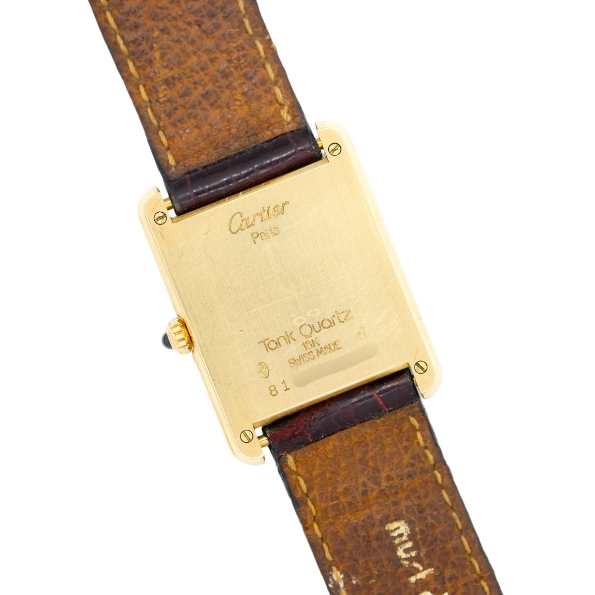 Montre CARTIER "Tank Louis" en or jaune, cuir, saphir et quartz - Castafiore