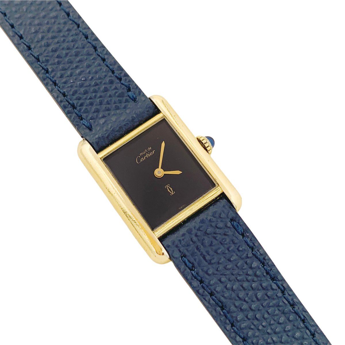 Montre Cartier, "Tank Must", argent plaqué or, cadran laqué noir. - Castafiore
