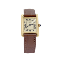 Montre Cartier "Tank Must" argent plaqué or, cuir. - Castafiore