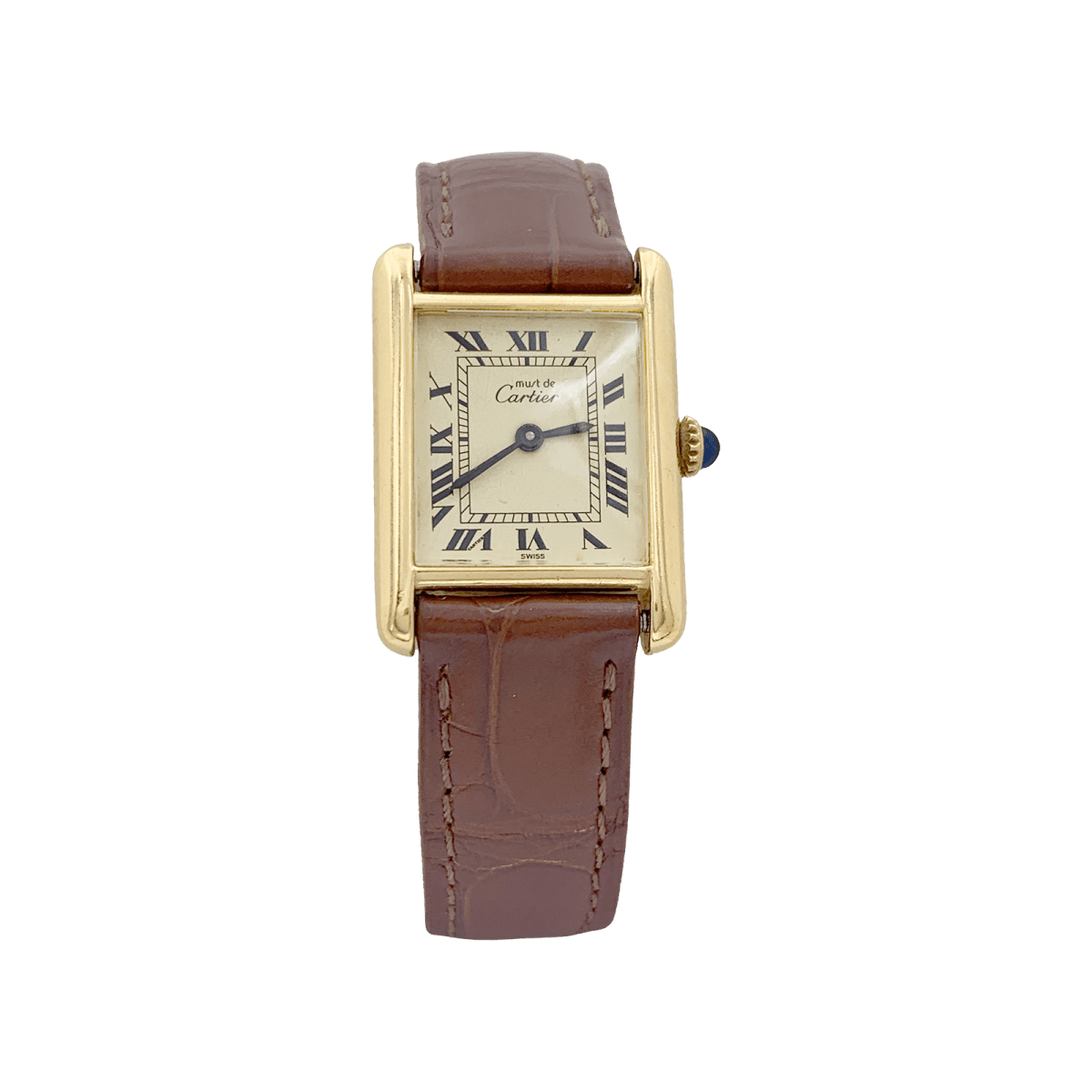 Montre Cartier "Tank Must" argent plaqué or, cuir. - Castafiore