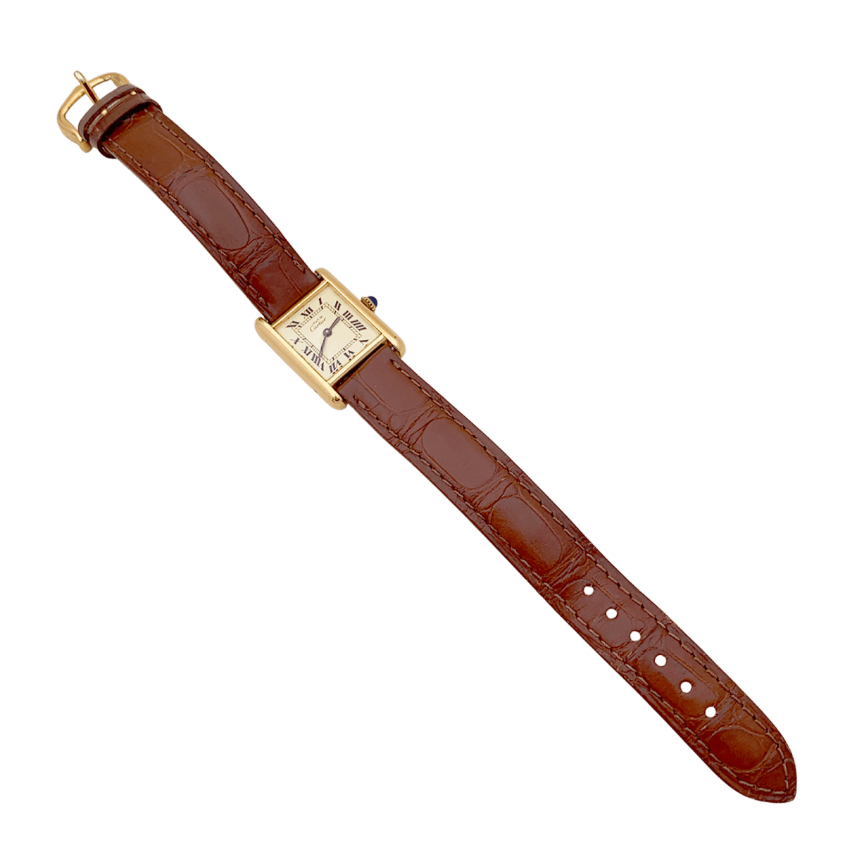 Montre Cartier "Tank Must" argent plaqué or, cuir. - Castafiore