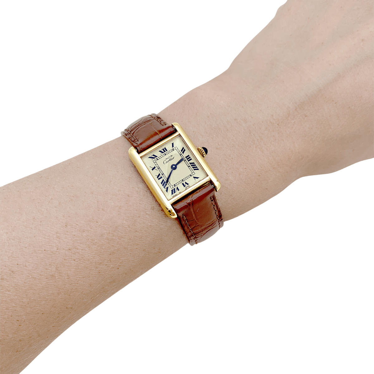 Montre Cartier "Tank Must" argent plaqué or, cuir. - Castafiore