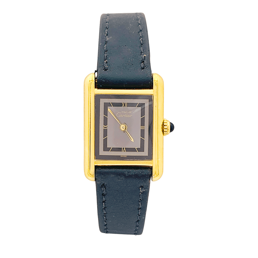 Montre CARTIER, "Tank Must", argent plaqué or et cuir - Castafiore