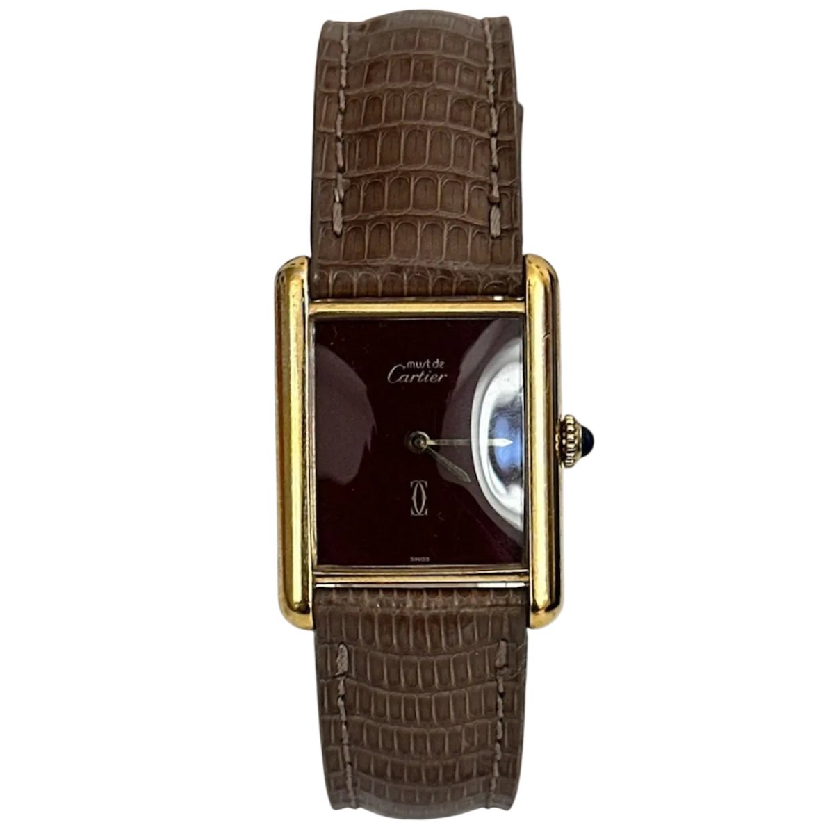 Montre CARTIER "Tank Must Burgundy" en vermeil et cuir - Castafiore