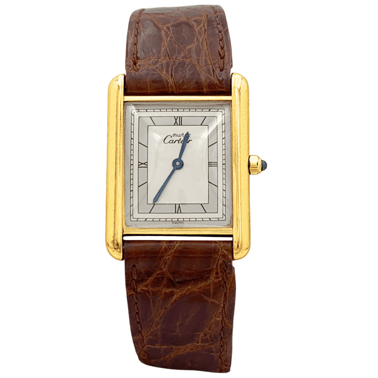 Montre CARTIER "Tank Must" en argent, acier, plaqué or et cuir - Castafiore
