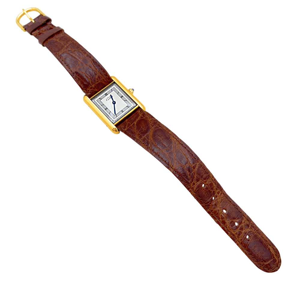 Montre CARTIER "Tank Must" en argent, acier, plaqué or et cuir - Castafiore