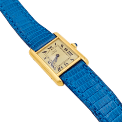 Montre CARTIER "Tank Must" en argent plaqué or et cuir - Castafiore