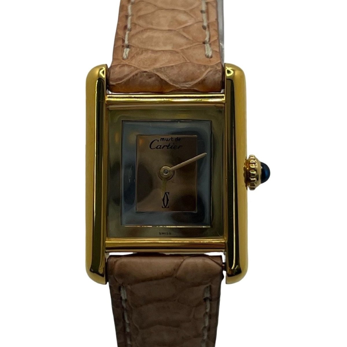 Montre CARTIER "Tank Must" en or jaune, argent, acier et cuir - Castafiore
