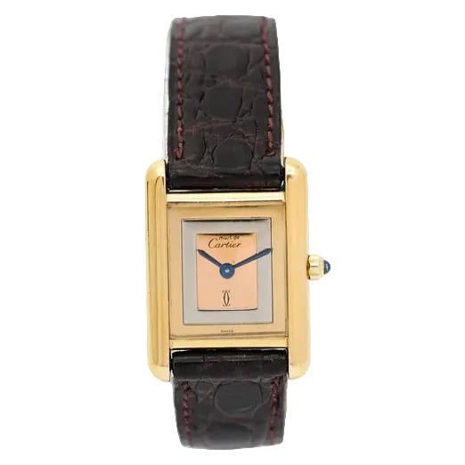 Montre CARTIER "Tank Must Trinity" Médium en or blanc, or jaune, or rose, vermeil et cuir - Castafiore