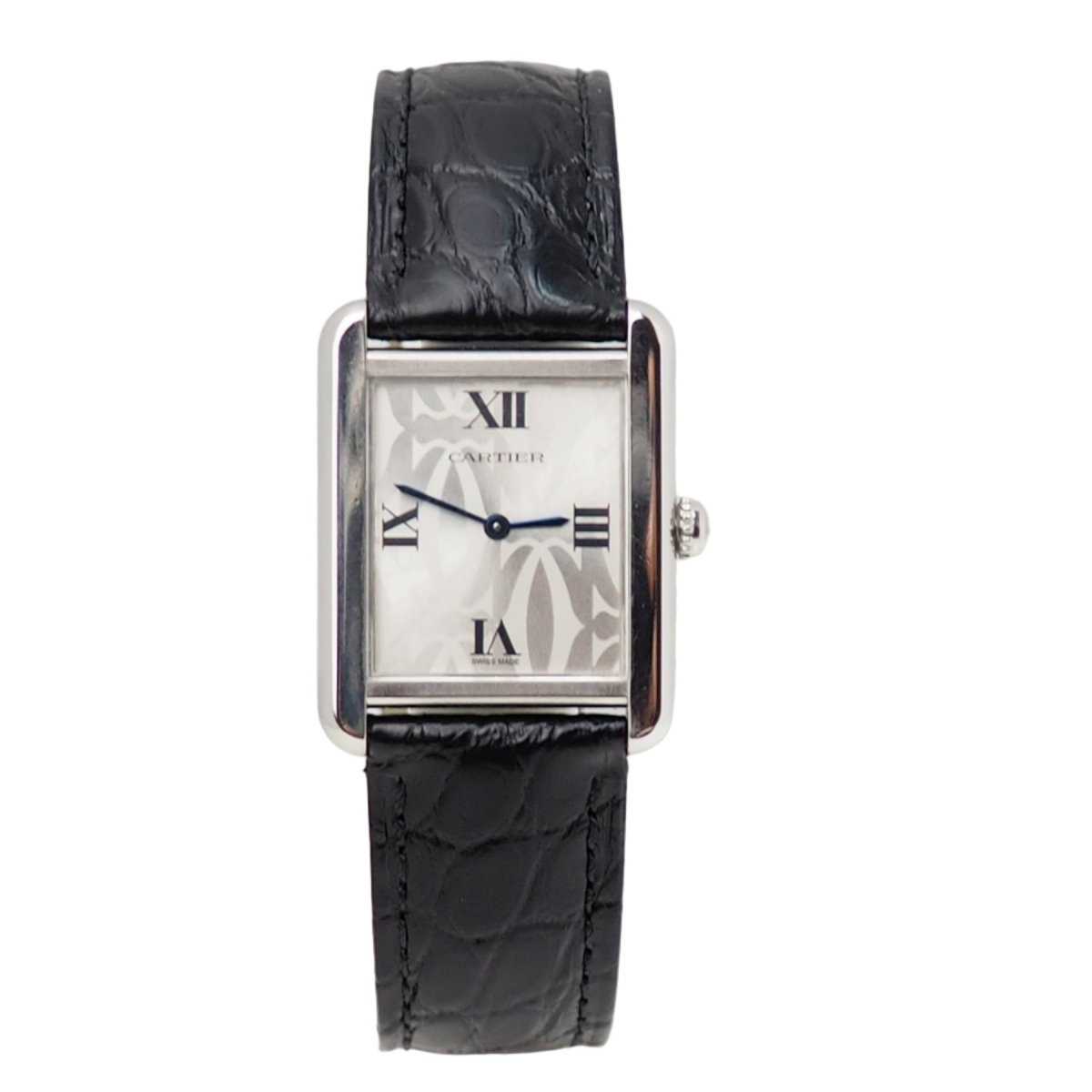 Montre CARTIER "Tank Solo" en cuir, argent, acier et quartz - Castafiore