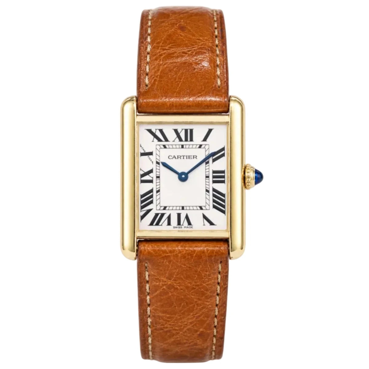 Montre CARTIER "Tank Solo" en or jaune, acier et cuir - Castafiore