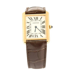 Montre CARTIER "Tank Solo" en or jaune, cuir et quartz - Castafiore