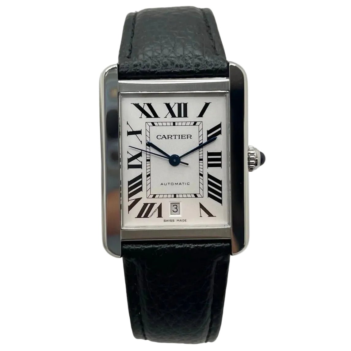 Montre CARTIER "Tank Solo XL" en acier et cuir - Castafiore