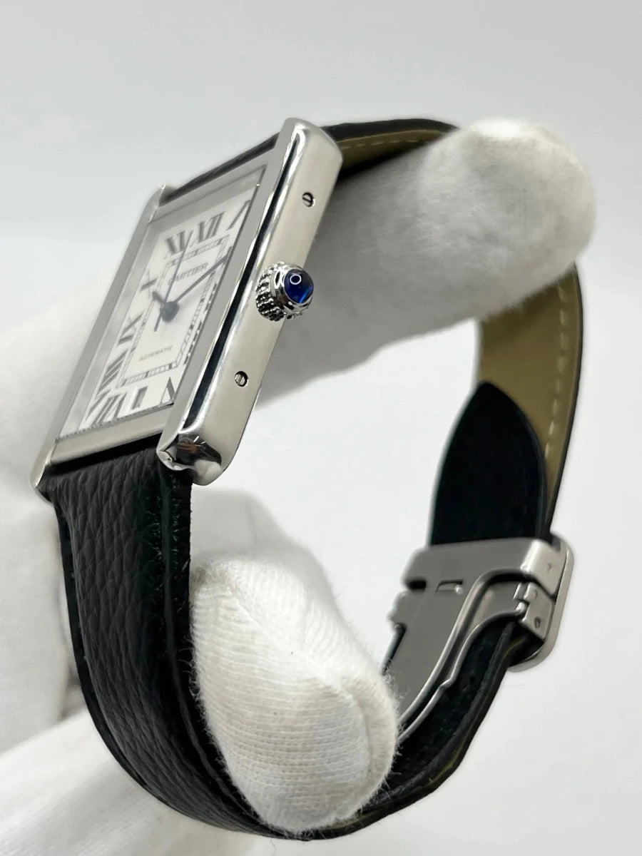 Montre CARTIER "Tank Solo XL" en acier et cuir - Castafiore