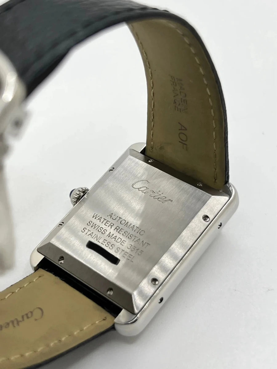 Montre CARTIER "Tank Solo XL" en acier et cuir - Castafiore