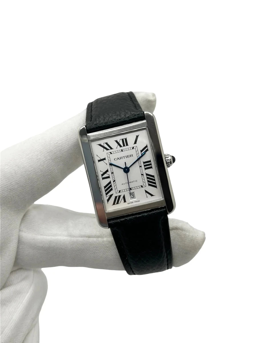 Montre CARTIER "Tank Solo XL" en acier et cuir - Castafiore