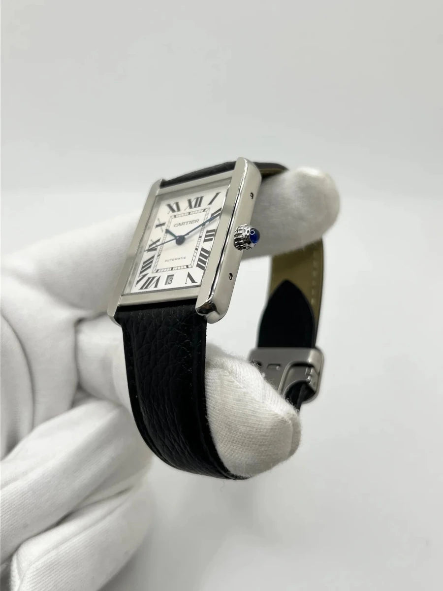 Montre CARTIER "Tank Solo XL" en acier et cuir - Castafiore
