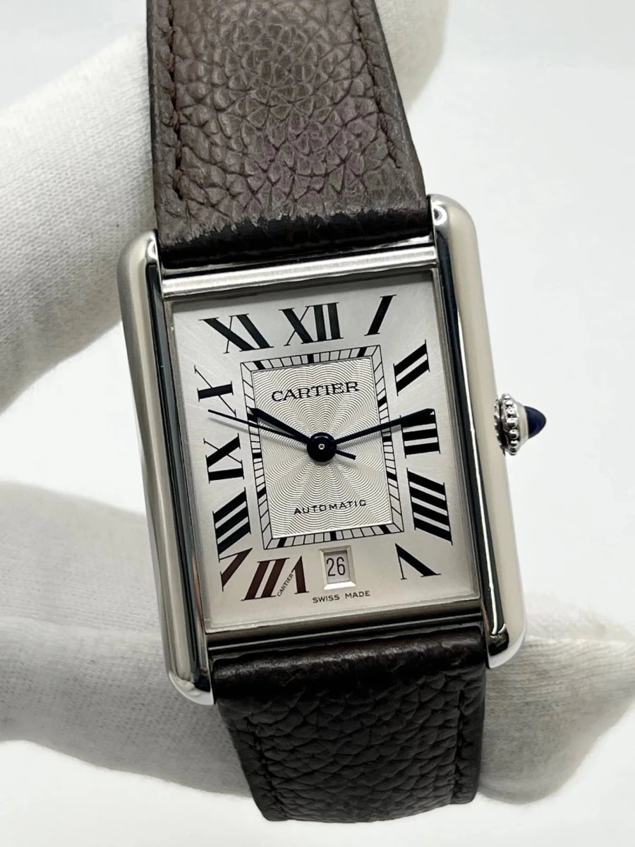 Montre CARTIER "Tank Solo XL" en acier inoxydable et cuir - Castafiore