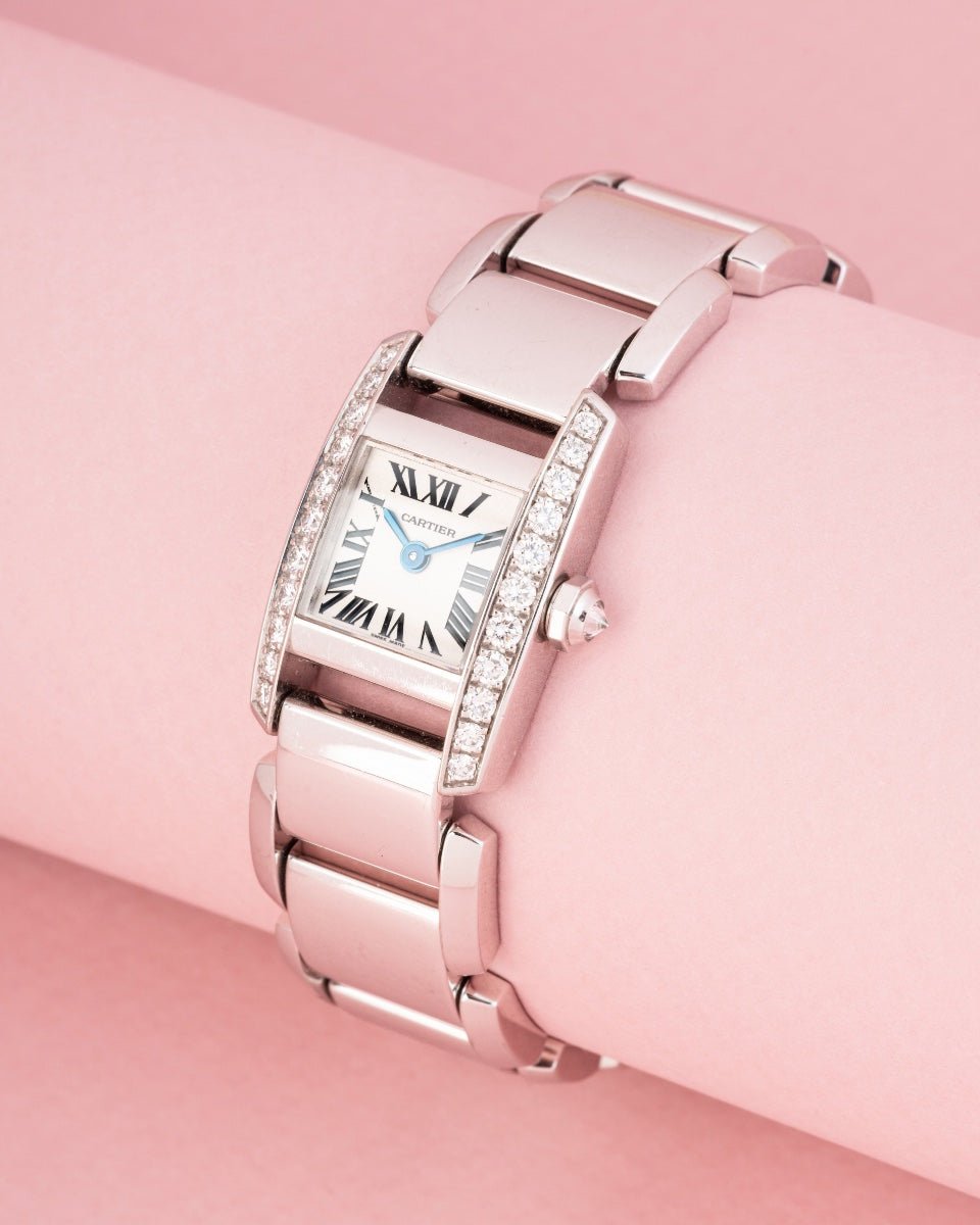Montre CARTIER "Tankissime" PM en or blanc, acier et diamants - Castafiore