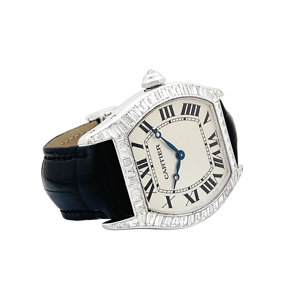 Montre CARTIER "Tortue" en or blanc et diamants - Castafiore