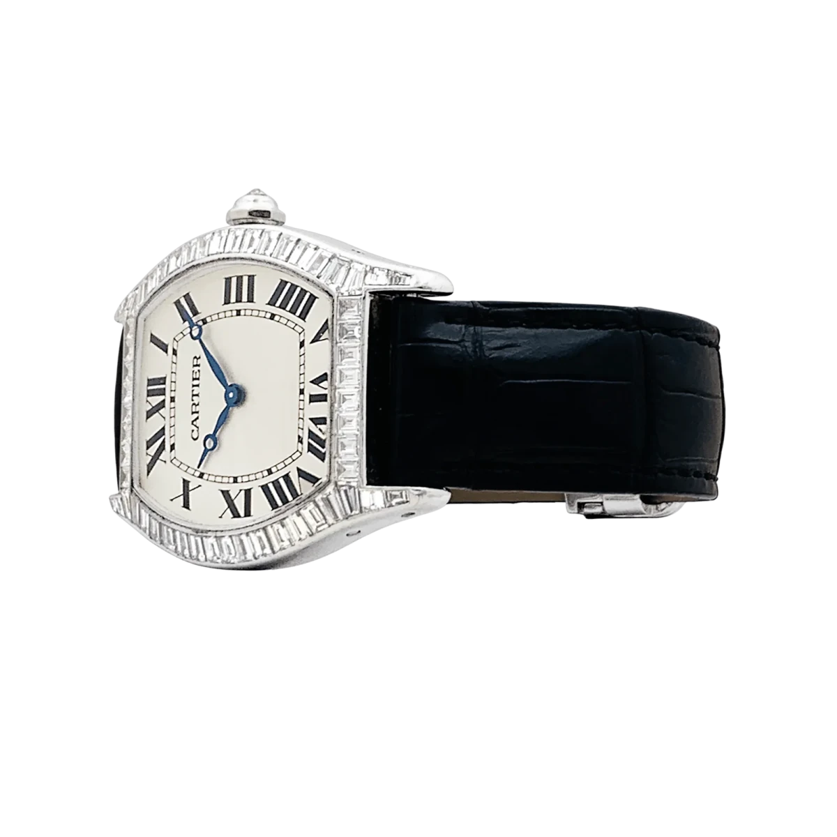 Montre CARTIER "Tortue" en or blanc et diamants - Castafiore