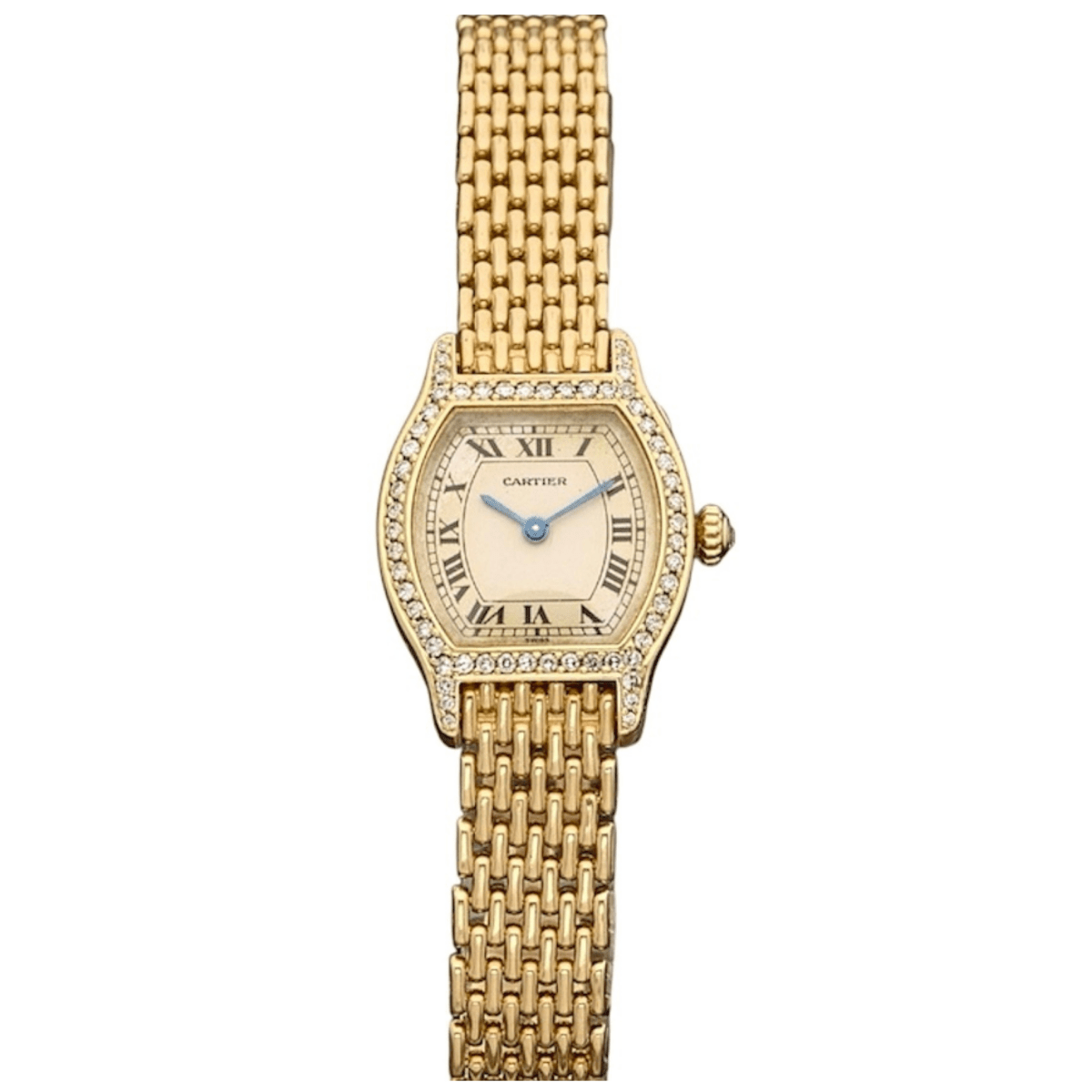 Montre CARTIER "Tortue" en or jaune, acier et diamants - Castafiore