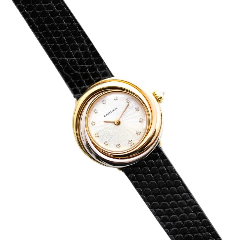 Montre CARTIER "Trinity" en or jaune, or rose, or blanc et cuir - Castafiore