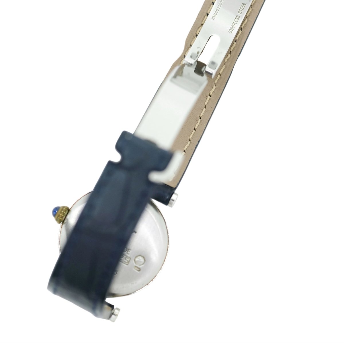 Montre CARTIER "Vendôme Must" en argent, cuir, quartz et saphir - Castafiore