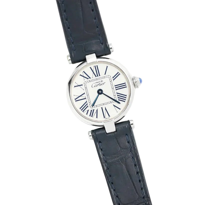 Montre CARTIER "Vendôme Must" en argent, saphir et cuir - Castafiore