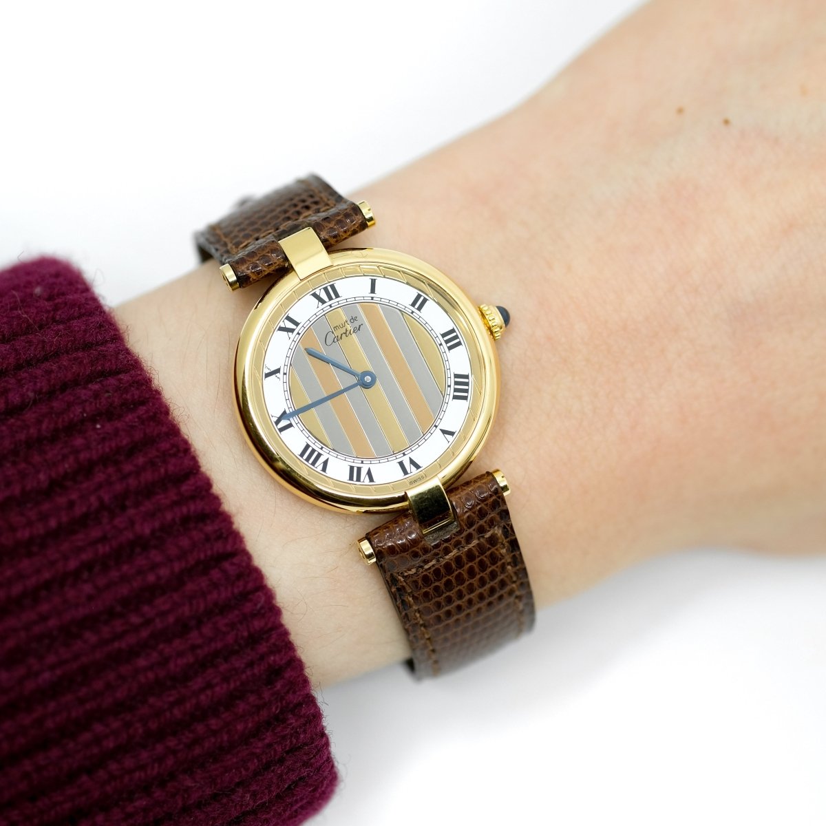 Montre CARTIER "Vendôme Must" en or blanc, or jaune, or rose et cuir - Castafiore