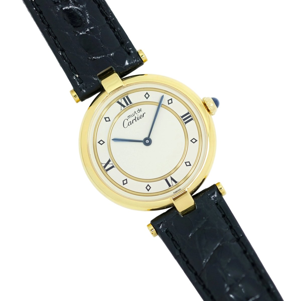 Montre CARTIER "Vendôme Must" en plaqué or, acier et cuir - Castafiore