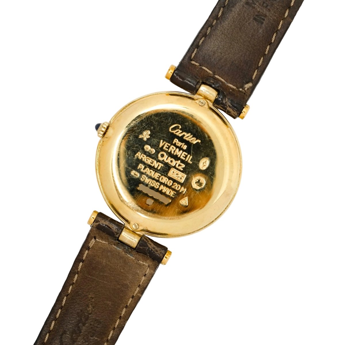 Montre CARTIER "Vendôme Must" en plaqué or, cuir et saphir - Castafiore