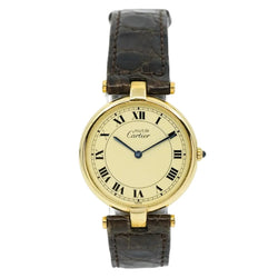 Montre CARTIER "Vendôme Must" en plaqué or, cuir et saphir - Castafiore