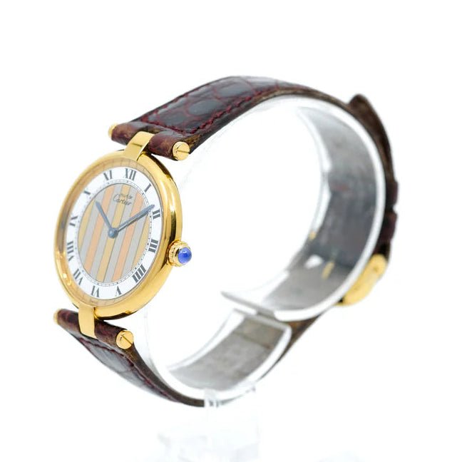 Montre CARTIER "Vendôme Must Trinity" en or blanc, or jaune, or rose et cuir - Castafiore