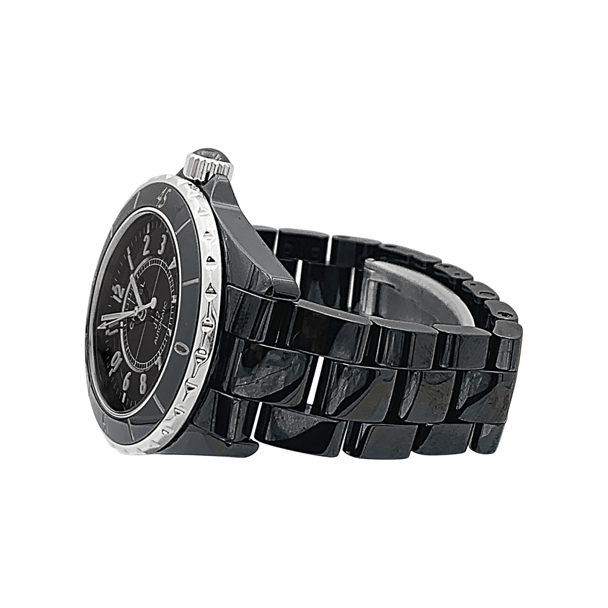 Montre Chanel, "J12", céramique noire, acier. - Castafiore