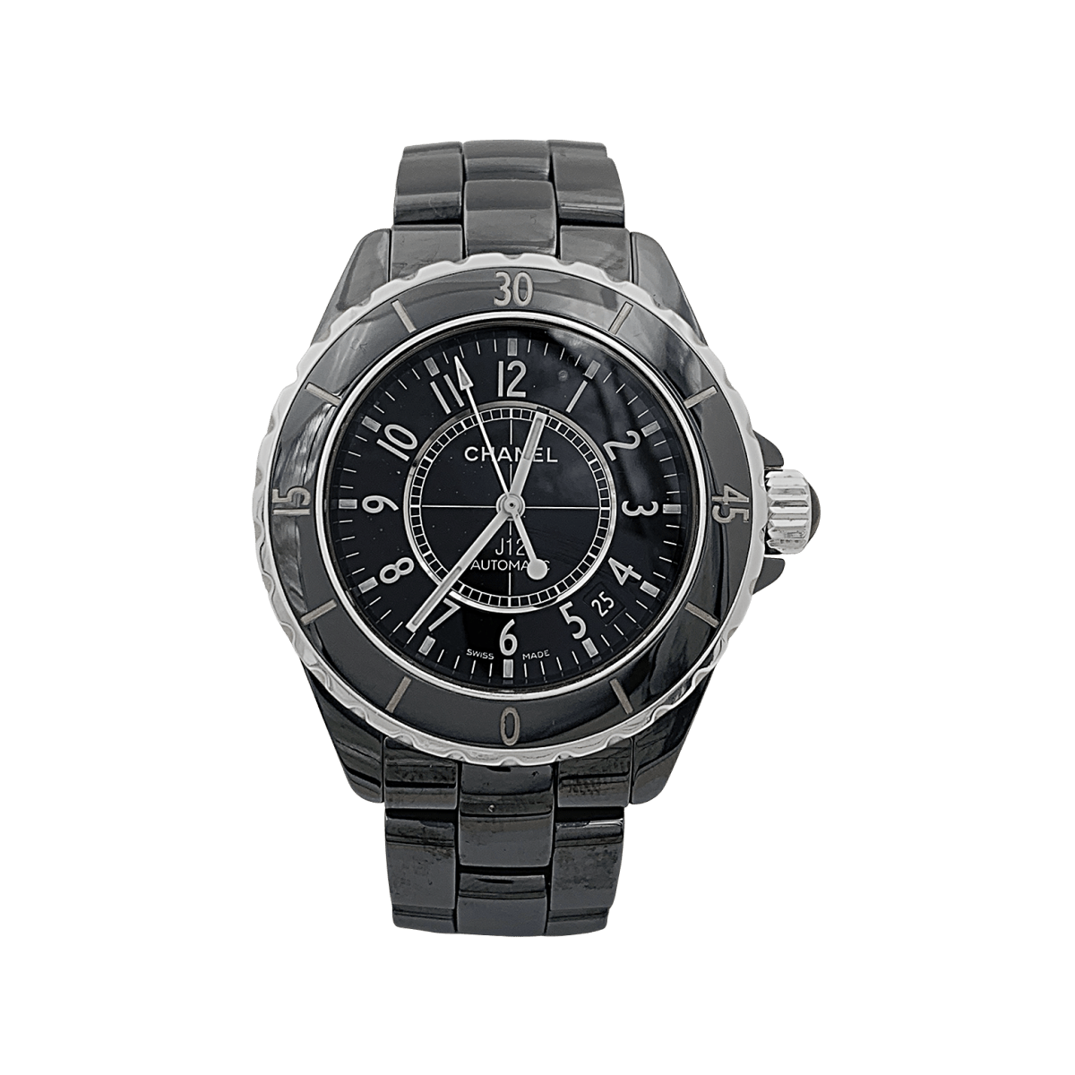 Montre Chanel, "J12", céramique noire, acier. - Castafiore