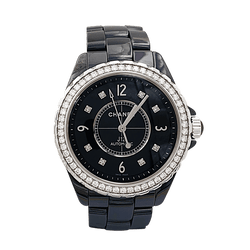 Montre Chanel, "J12", céramique noire, diamants. - Castafiore