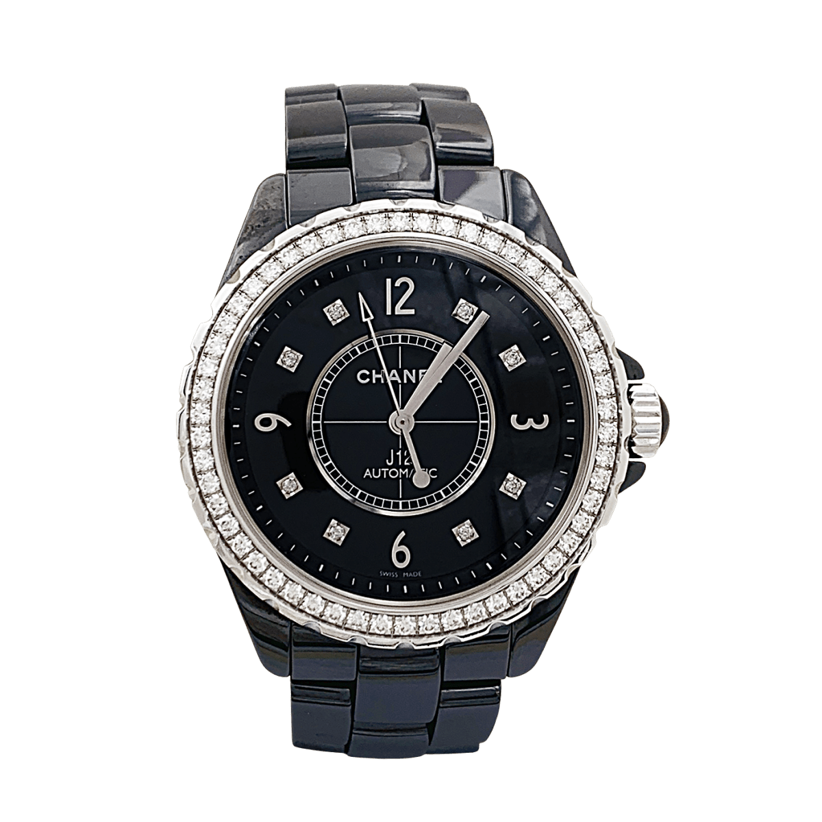 Montre Chanel, "J12", céramique noire, diamants. - Castafiore