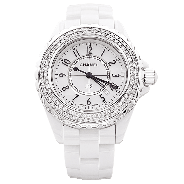 Montre CHANEL "J12" en acier, céramique et diamants - Castafiore