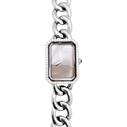 Montre Chanel "Première Chaîne Gourmette" en acier, nacre et diamants - Castafiore