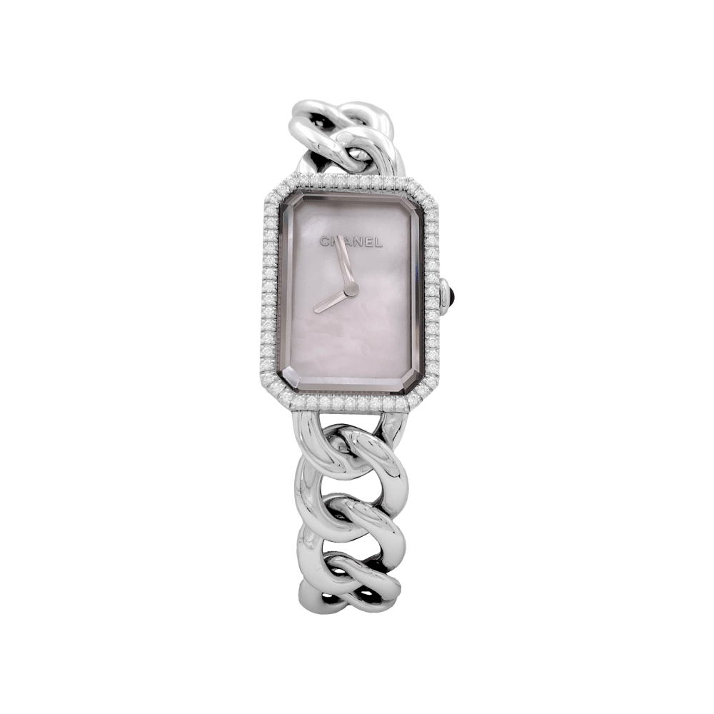 Montre Chanel "Première Chaîne Gourmette" en acier, nacre et diamants - Castafiore