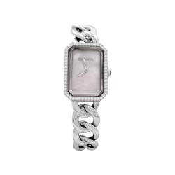 Montre Chanel "Première Chaîne Gourmette" en acier, nacre et diamants - Castafiore