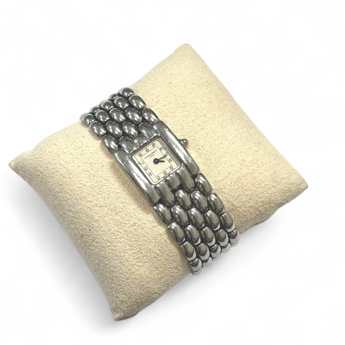 Montre CHAUMET Khesis maille grain de riz en acier et diamant - Castafiore