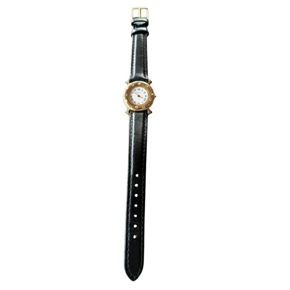 Montre CHOPARD "Classic" en or jaune, cuir, saphir et diamants - Castafiore