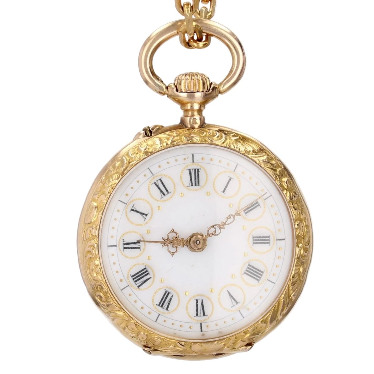 Montre de col en or jaune, émail et diamants - Castafiore