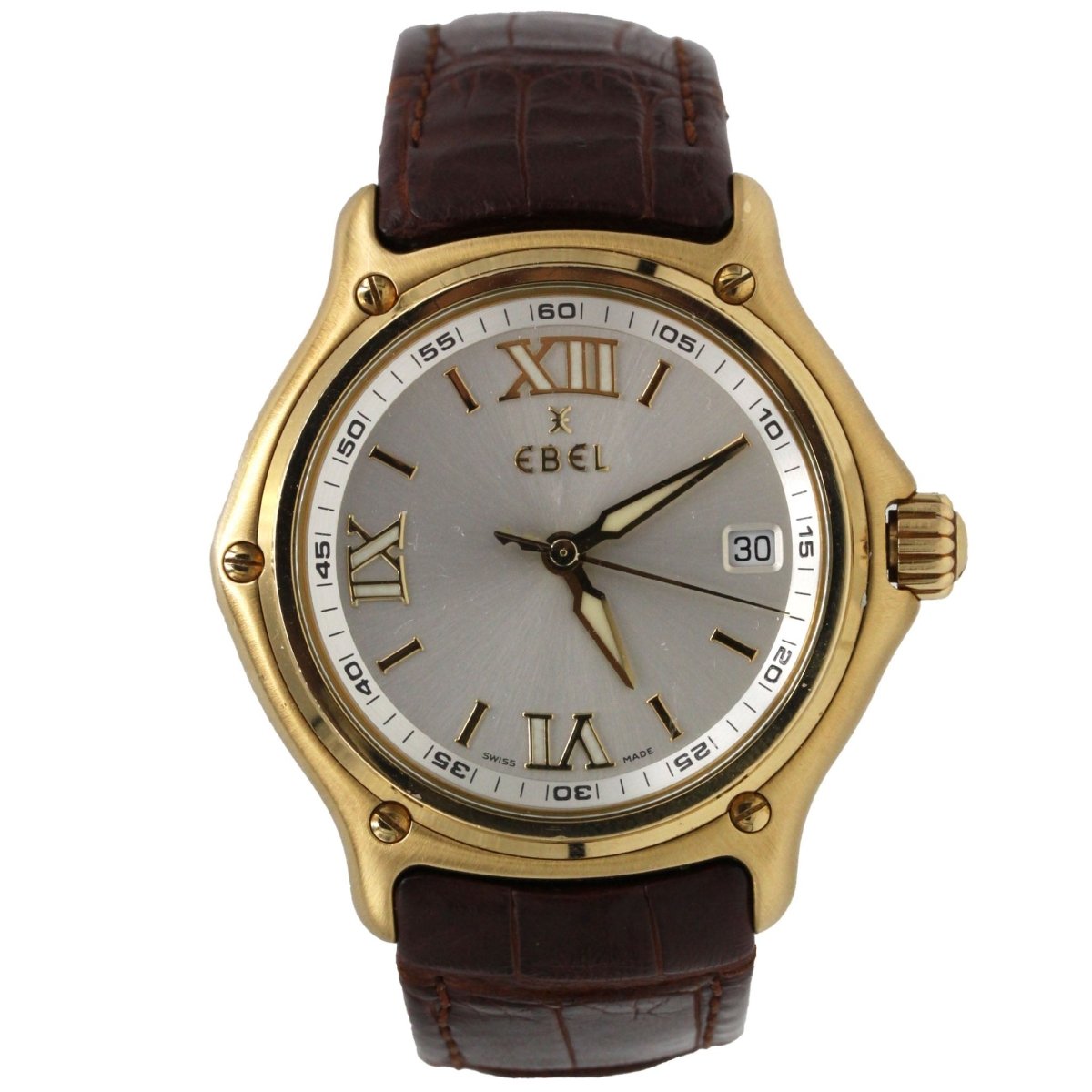 Montre EBEL "1911" en or jaune, argent, cuir et quartz - Castafiore