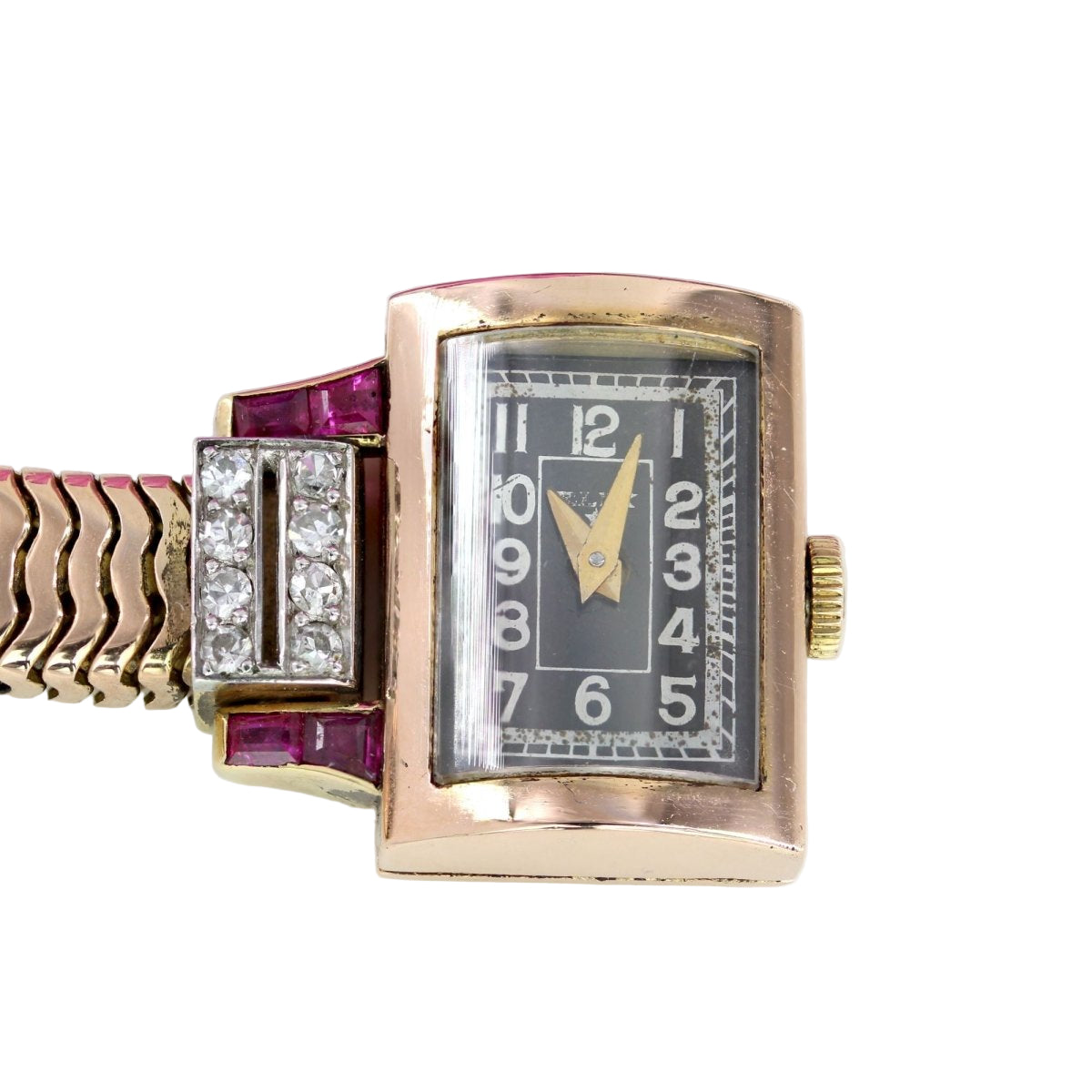 Montre ELIX Tank en or jaune et platine avec diamants et rubis - Castafiore