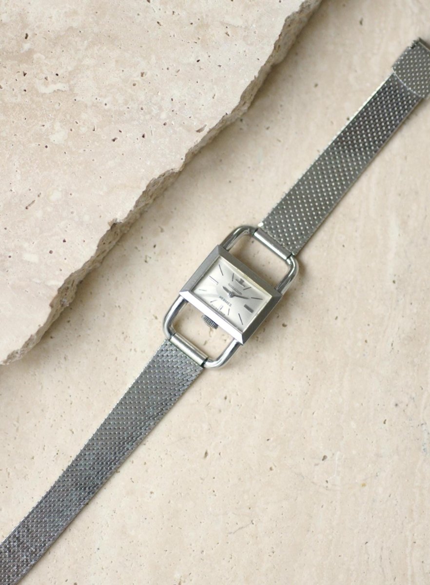 Montre Etrier Jaeger LeCoultre pour Hermès Acier Années 70 - Castafiore