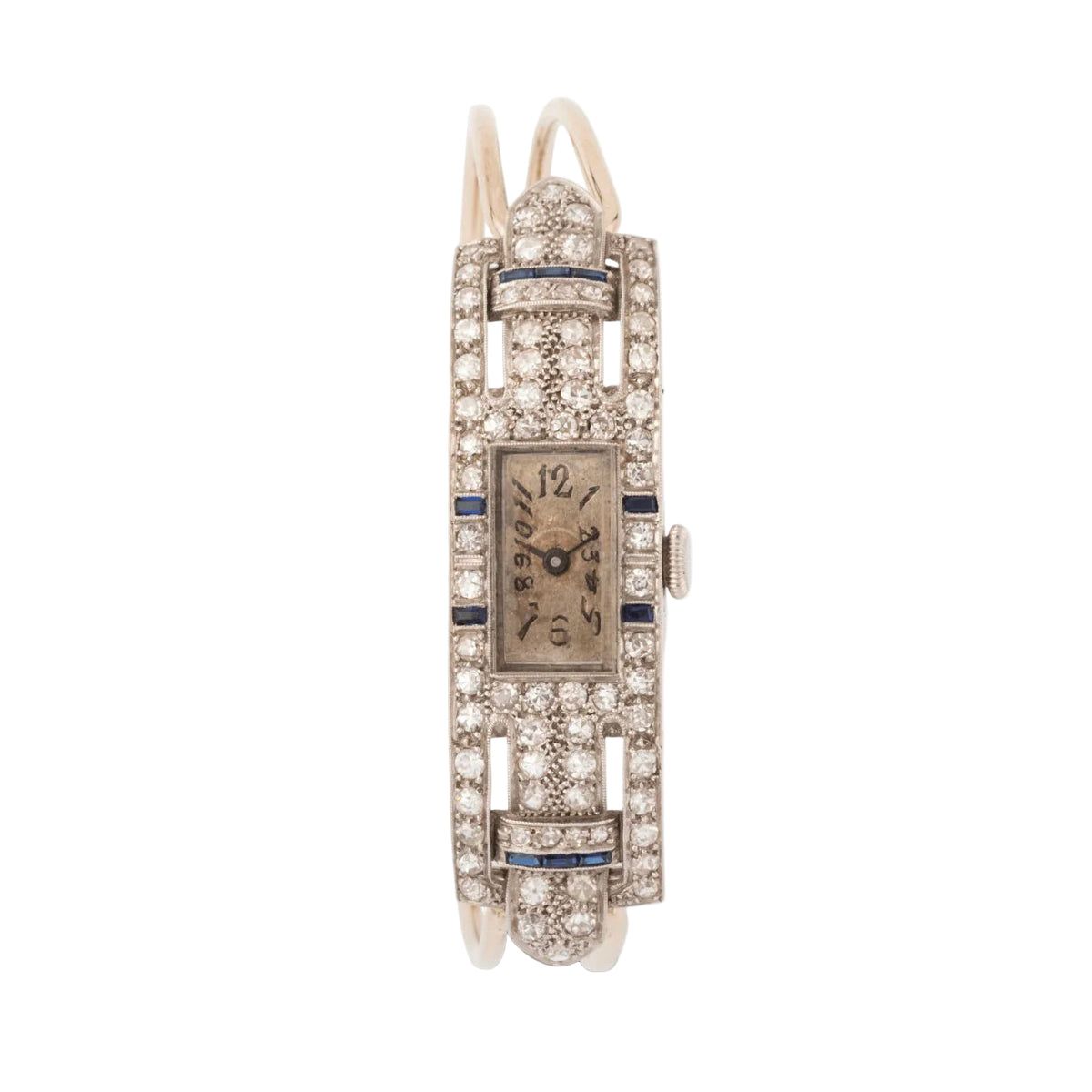 Montre de dame fine en or blanc, platine, brillants et onyx