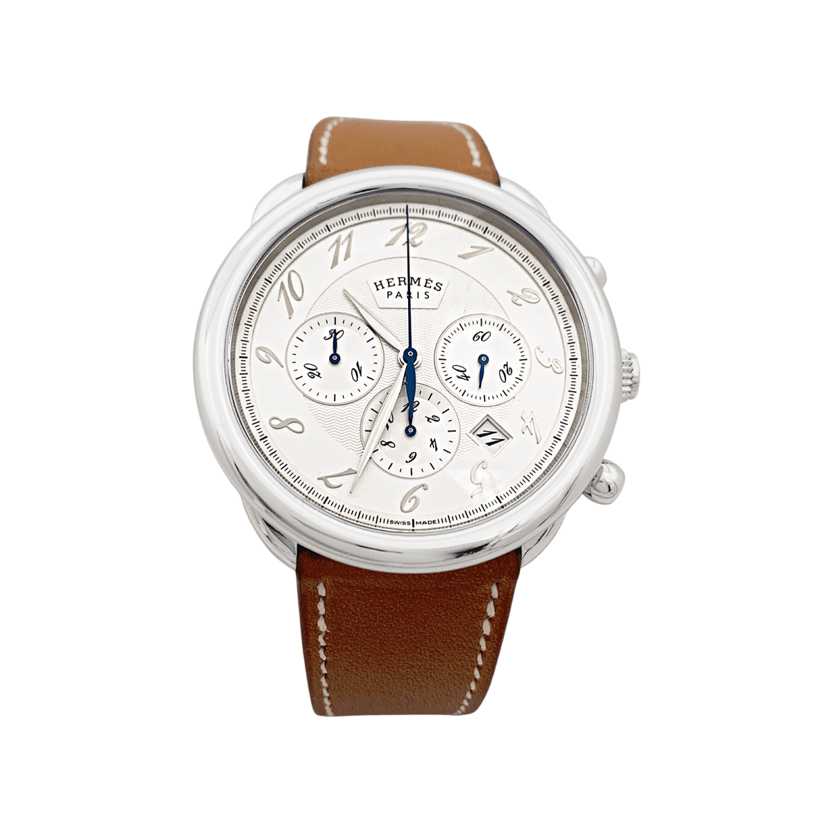 Montre Hermès, "Arceau Chronographe" en acier et cuir. - Castafiore